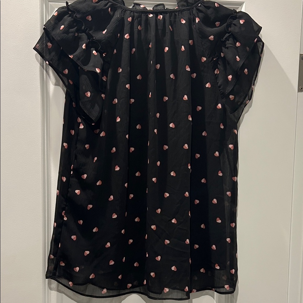 Haver V Neck Sheer Black Blouse with Pink Heart Accents Women’s Size Medium - Picture 6 of 7